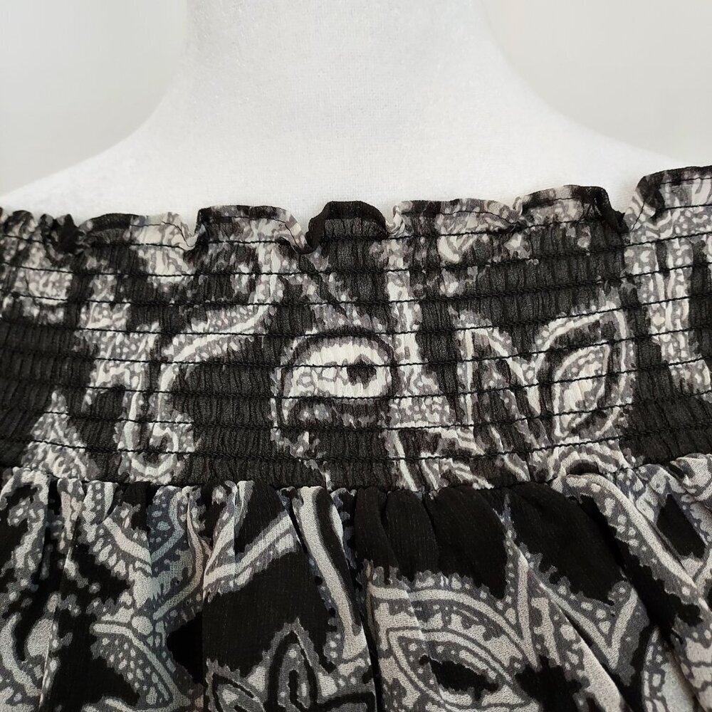 Loft Off The Shoulder Paisley Ruffled Velvet Trim Sleeve Top Size Medium NWT - Picture 7 of 10